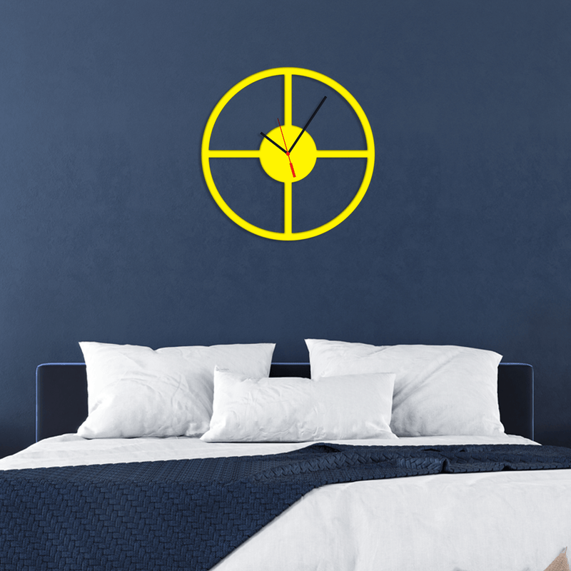 DECORGLANCE Wall Clocks Round Shape Yellow Color Wooden Wall Clock