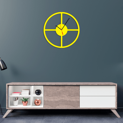 DECORGLANCE Wall Clocks Round Shape Yellow Color Wooden Wall Clock