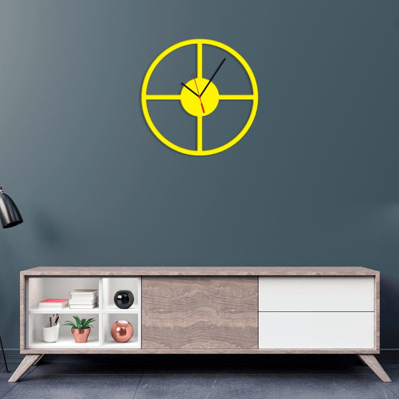 DECORGLANCE Wall Clocks Round Shape Yellow Color Wooden Wall Clock