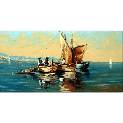 DECORGLANCE wall painting Oil Color Boat & River View Canvas Wall Painting