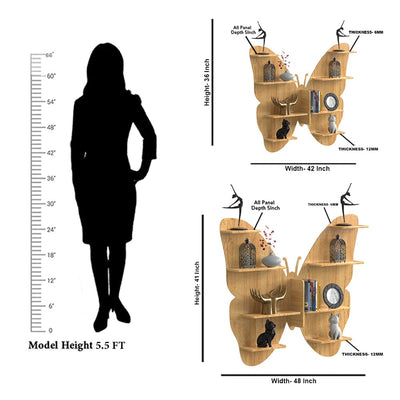 DecorGlance Wall Shelf Butterfly shape Wood Wall Shelf | Book Shelf | Oak Wood