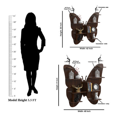 DecorGlance Wall Shelf Butterfly shape Wooden Wall Shelf | Book Shelf | Walnut Wooden Finish