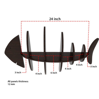 Walnut Finish Fish Shape Wooden Wall Display Shelf