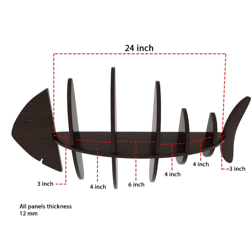 Walnut Finish Fish Shape Wooden Wall Display Shelf