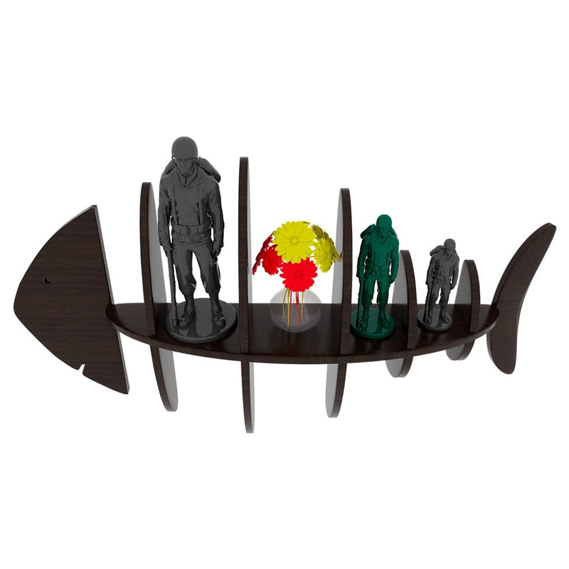 Walnut Finish Fish Shape Wooden Wall Display Shelf