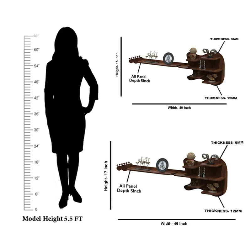 DecorGlance Wall Shelf Guitar shape Wood Wall Shelf | Book Shelf | Walnut Wood