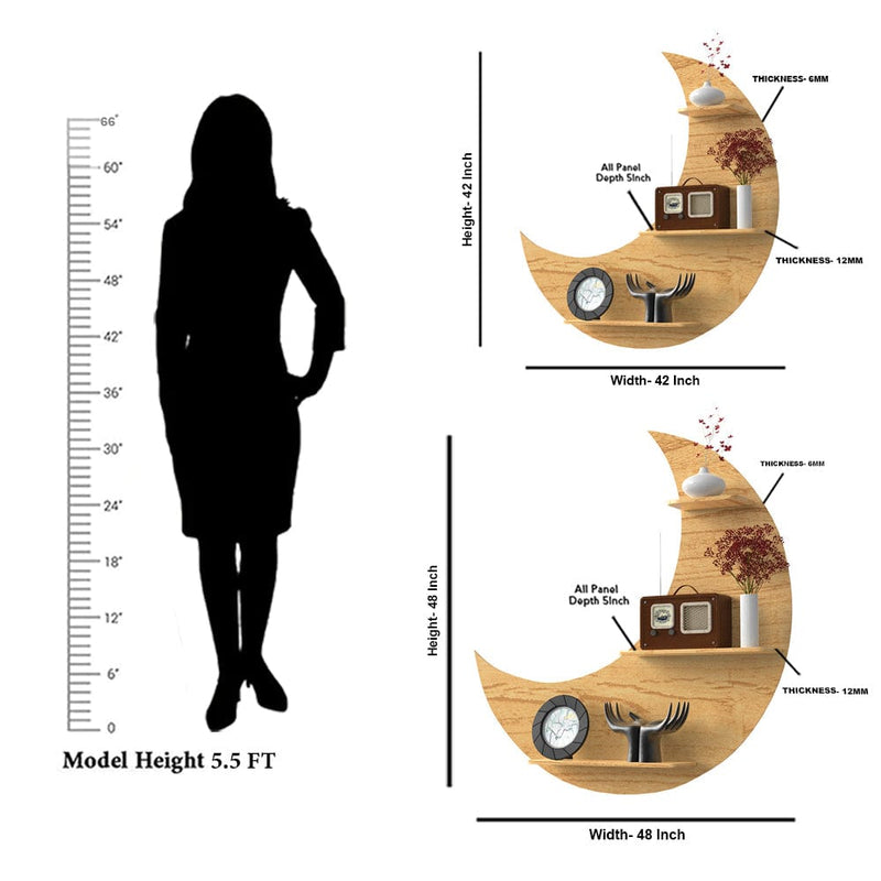 DecorGlance Wall Shelf Half Moon Shape Wood Wall Shelf / Book Shelf /  Oak Wood