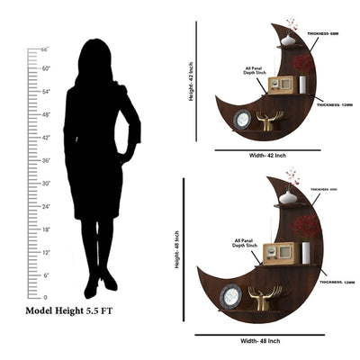 DecorGlance Wall Shelf Half Moon Shape Wood Wall Shelf/ Book Shelf/  Walnut Wood