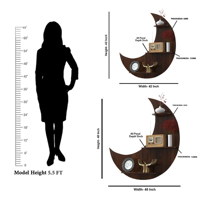 DecorGlance Wall Shelf Half Moon Shape Wood Wall Shelf/ Book Shelf/  Walnut Wood