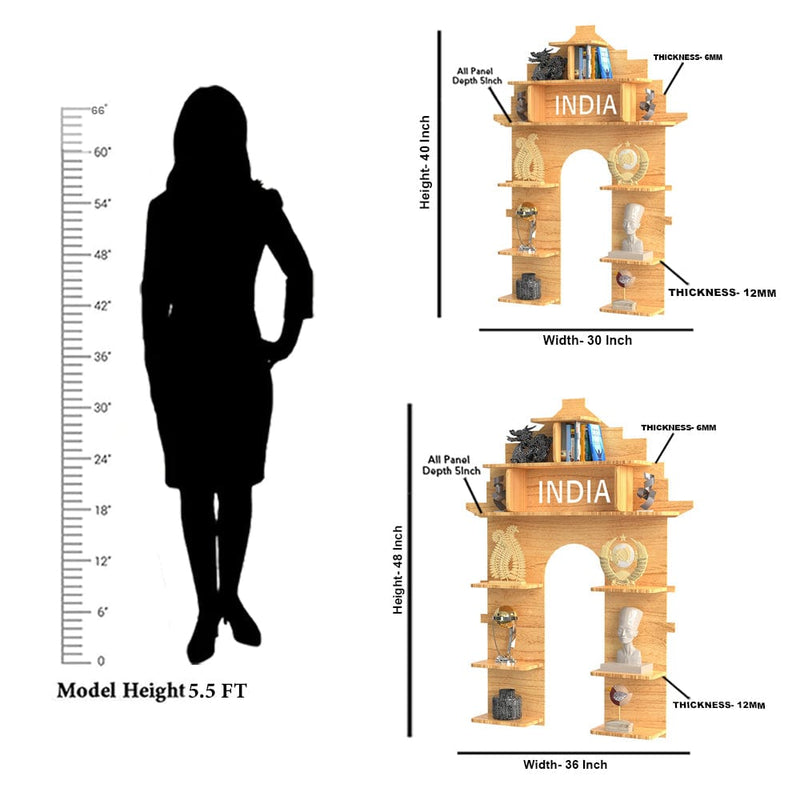 DecorGlance Wall Shelf India Gate shape Wood Wall Shelf / Book Shelf /  Oak Wood