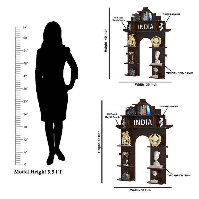 DecorGlance Wall Shelf India Gate shape Wood Wall Shelf / Book Shelf /  Walnut Wood