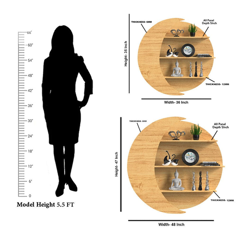 DecorGlance Wall Shelf Moon Shape Wood Wall Shelf / Book Shelf, Oak Finish