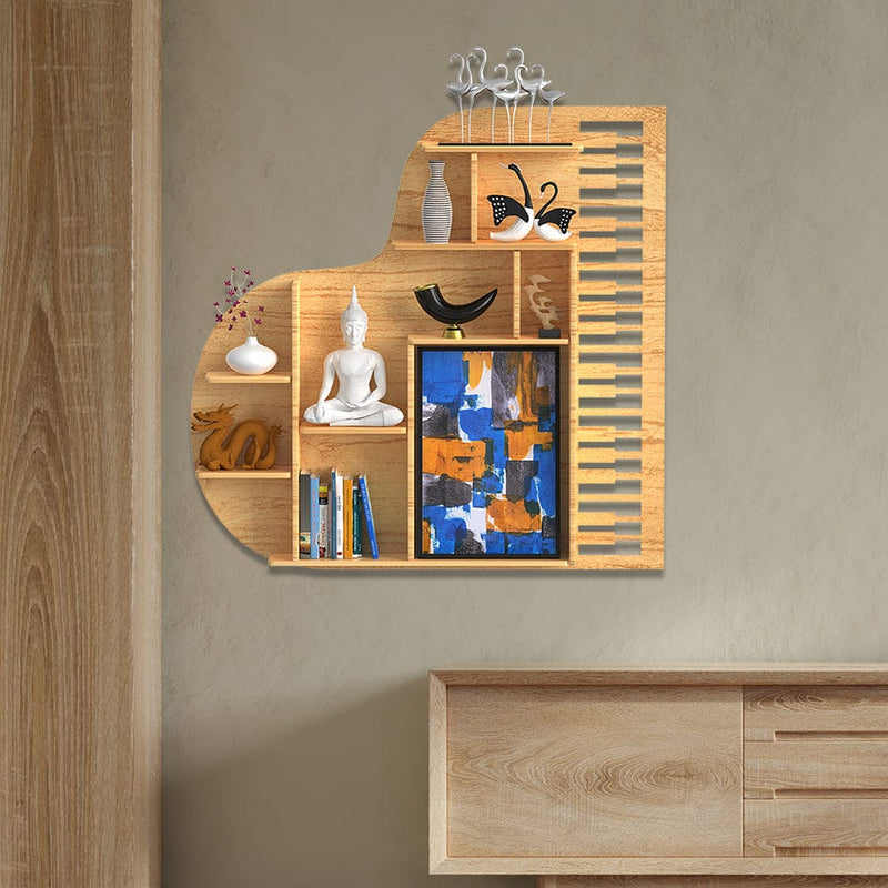 DecorGlance Wall Shelf Regular (45 inches X 44 Inches) Piano shape Wood Wall Shelf / Book Shelf /  Oak Wood