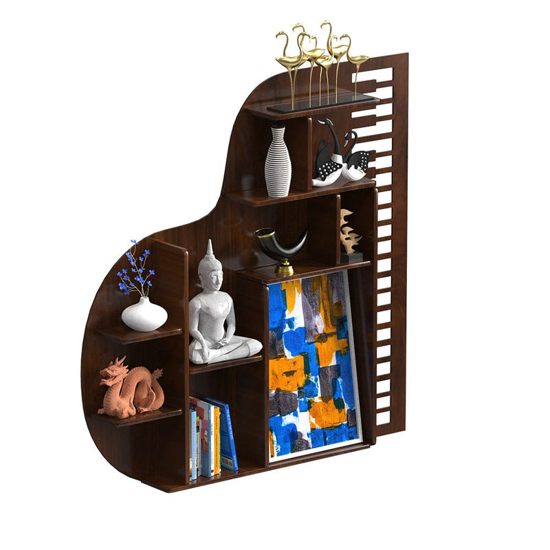 DecorGlance Wall Shelf Regular (45 inches X 44 Inches) Piano shape Wood Wall Shelf / Book Shelf /  Walnut Wood