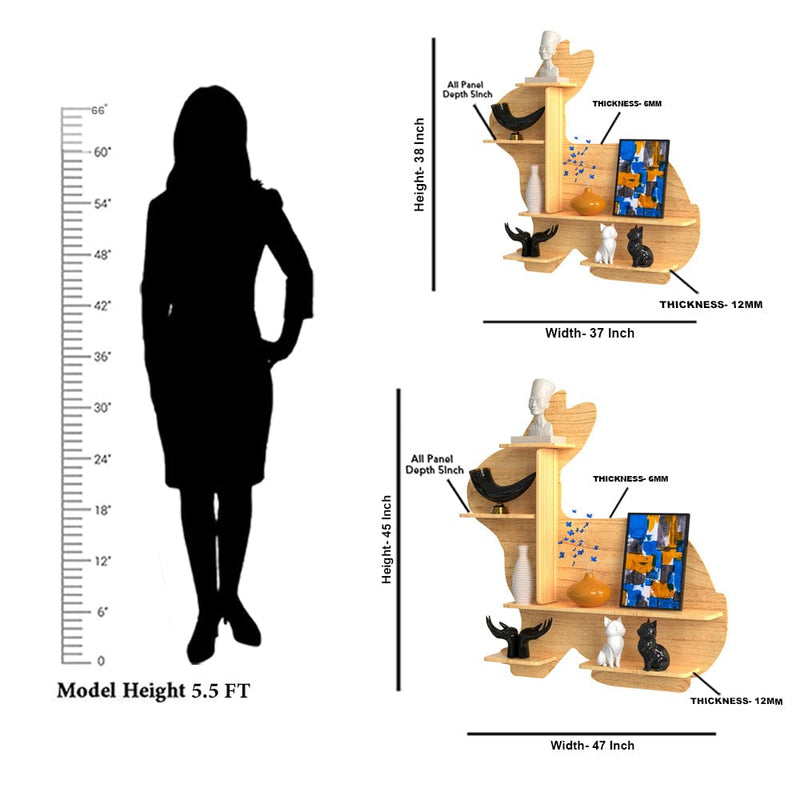DecorGlance Wall Shelf Rabbit shape Wood Wall Shelf / Book Shelf / Oak Wood