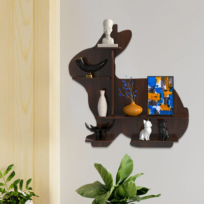 DecorGlance Wall Shelf Regular (37 inches X 38 Inches) / NONBACKLIT Rabbit shape Wood Wall Shelf / Book Shelf /  Walnut Wood