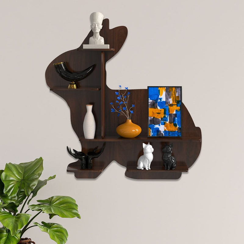 DecorGlance Wall Shelf Big (47 inches X 45 Inches) / NONBACKLIT Rabbit shape Wood Wall Shelf / Book Shelf /  Walnut Wood
