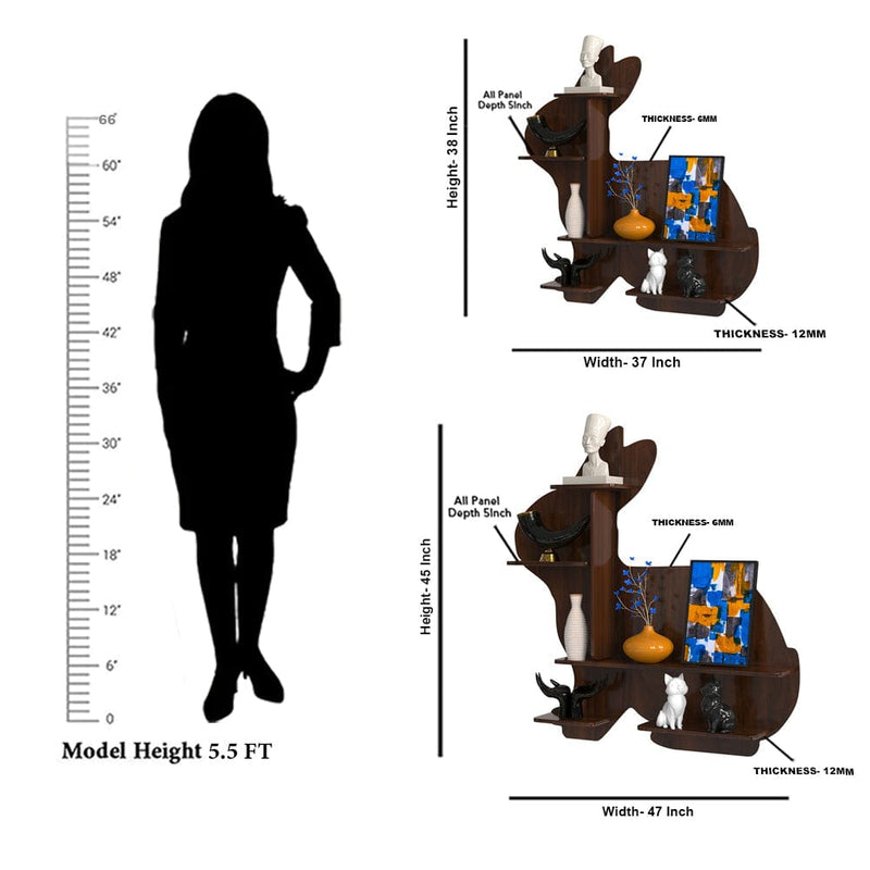 DecorGlance Wall Shelf Rabbit shape Wood Wall Shelf / Book Shelf /  Walnut Wood