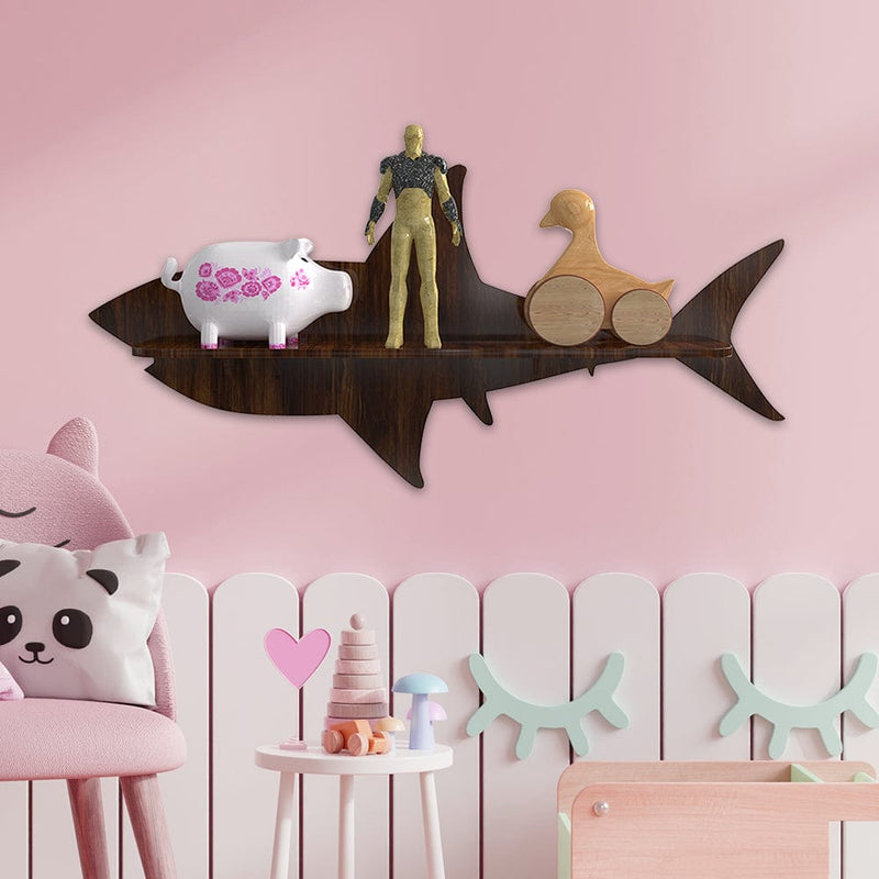 DecorGlance Wall Shelf Shark Walnut Wood Wall Shelf