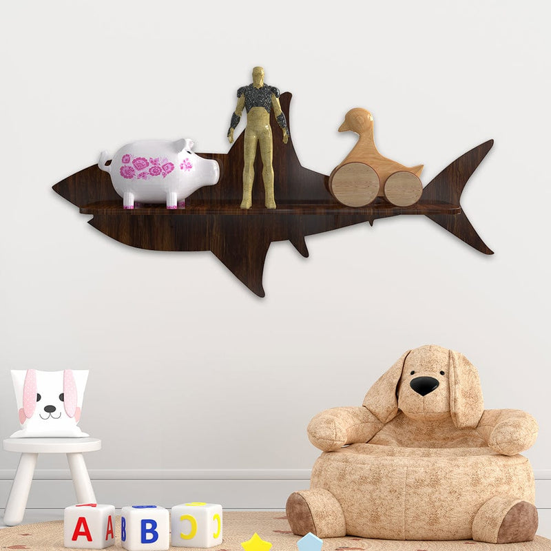DecorGlance Wall Shelf Shark Walnut Wood Wall Shelf