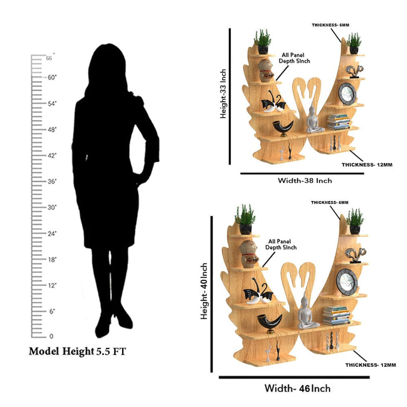 DecorGlance Wall Shelf Swan shape Wood Wall Shelf / Book Shelf /  Oak Wood