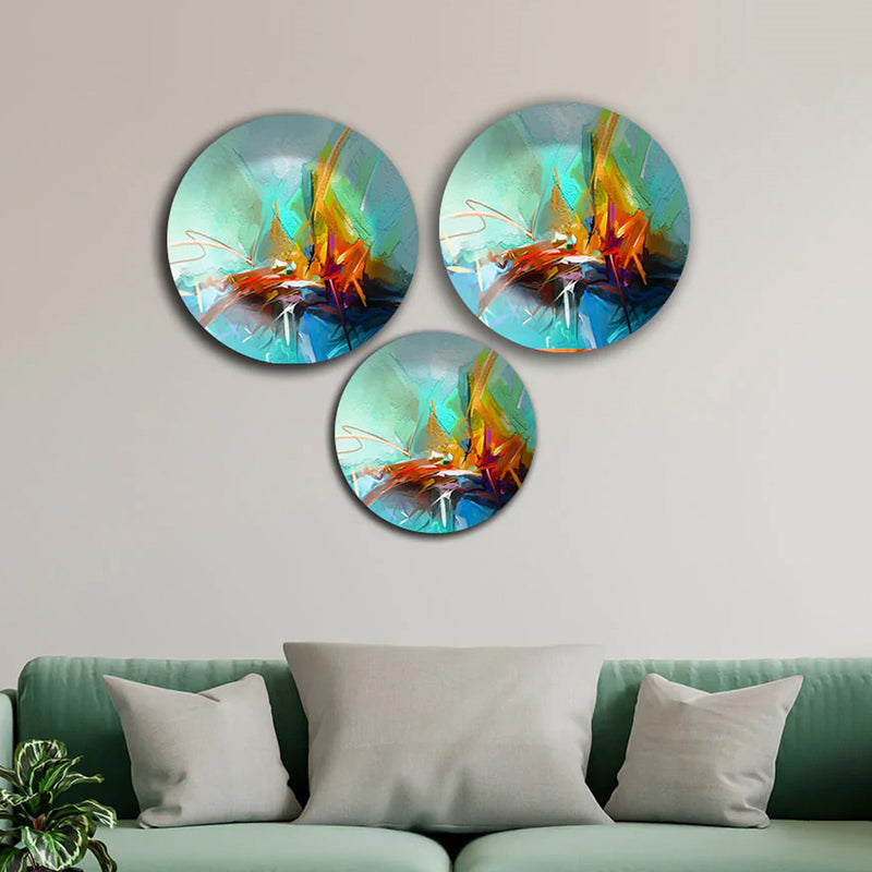 Contemporary Semi Abstract Wall Plates Painting Set of Three