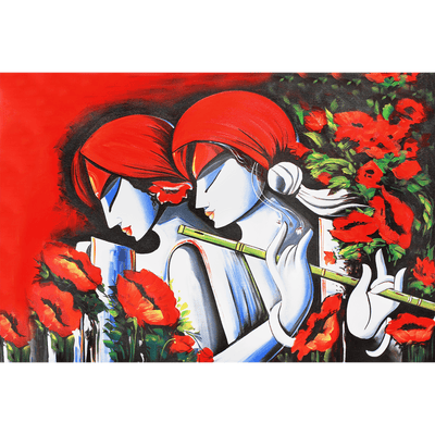 DecorGlance Wallpaper Radha Krishna Modern Abstract Art Digitally Printed Wallpaper