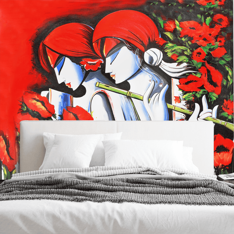 DecorGlance Wallpaper Radha Krishna Modern Abstract Art Digitally Printed Wallpaper
