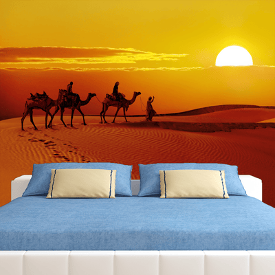 DecorGlance Wallpaper Rajasthani Camel Sunset Abstract Digitally Printed Wallpaper