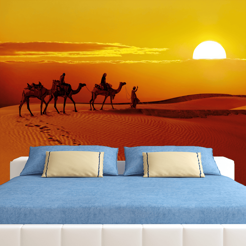 DecorGlance Wallpaper Rajasthani Camel Sunset Abstract Digitally Printed Wallpaper