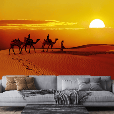 DecorGlance Wallpaper Rajasthani Camel Sunset Abstract Digitally Printed Wallpaper