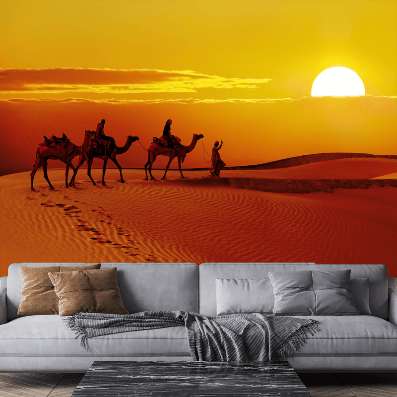 DecorGlance Wallpaper Rajasthani Camel Sunset Abstract Digitally Printed Wallpaper