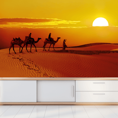 DecorGlance Wallpaper Rajasthani Camel Sunset Abstract Digitally Printed Wallpaper