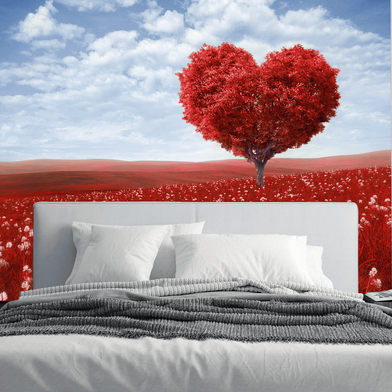 DecorGlance Wallpaper Red Tree In The Shape Of Heart Digitally Printed Wallpaper