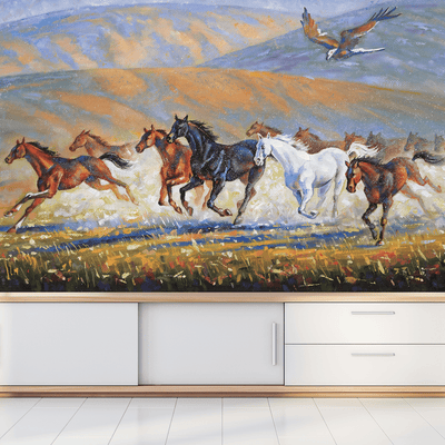 DecorGlance Wallpaper Running Horses Digitally Printed Wallpaper