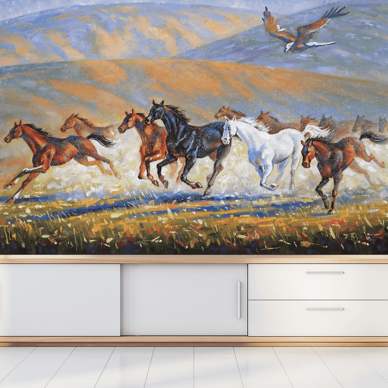 DecorGlance Wallpaper Running Horses Digitally Printed Wallpaper
