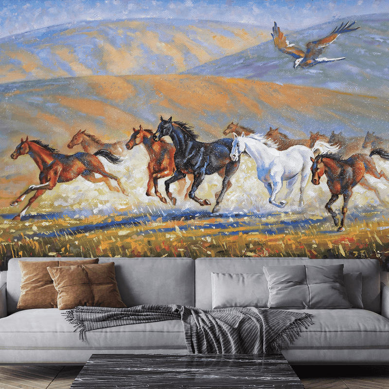 DecorGlance Wallpaper Running Horses Digitally Printed Wallpaper