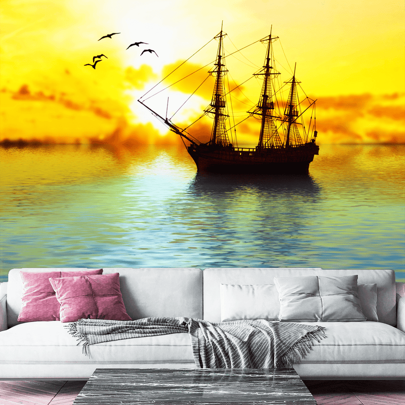 DecorGlance Wallpaper Sailboat Digitally Painting Wallpaper