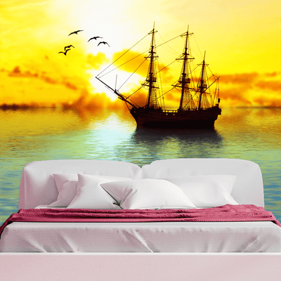 DecorGlance Wallpaper Sailboat Digitally Painting Wallpaper
