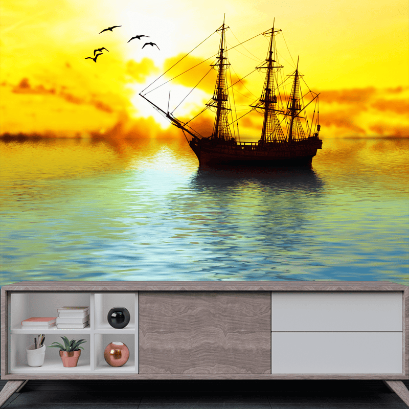 DecorGlance Wallpaper Sailboat Digitally Painting Wallpaper