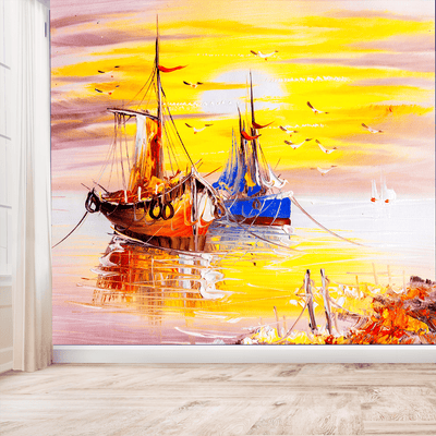 DecorGlance Wallpaper Sailing Boat Digitally Painting Wallpaper