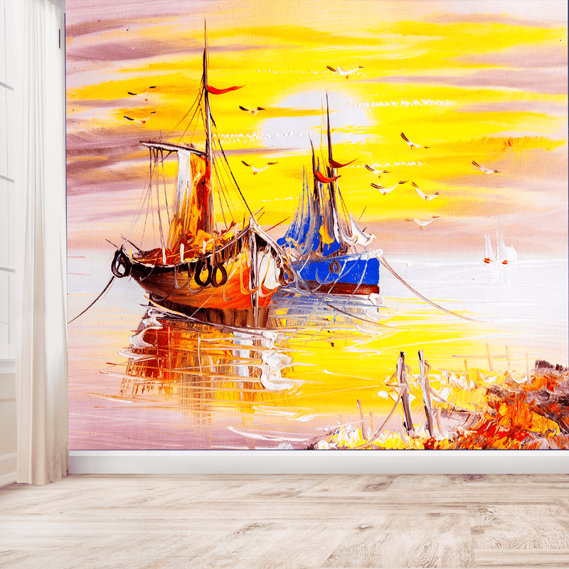 DecorGlance Wallpaper Sailing Boat Digitally Painting Wallpaper