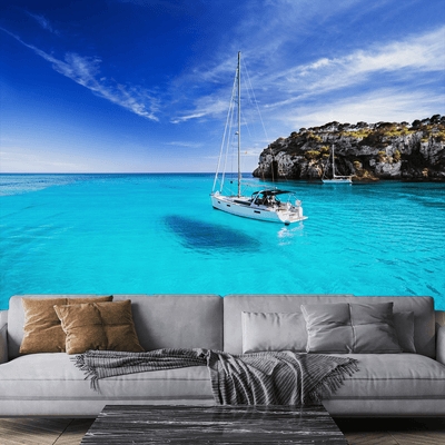 DecorGlance Wallpaper Sea & Boat Scenery Digitally Printed Wallpaper