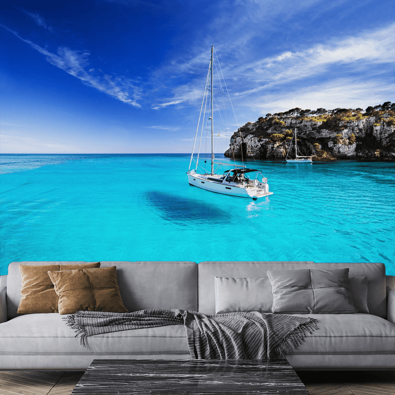 DecorGlance Wallpaper Sea & Boat Scenery Digitally Printed Wallpaper