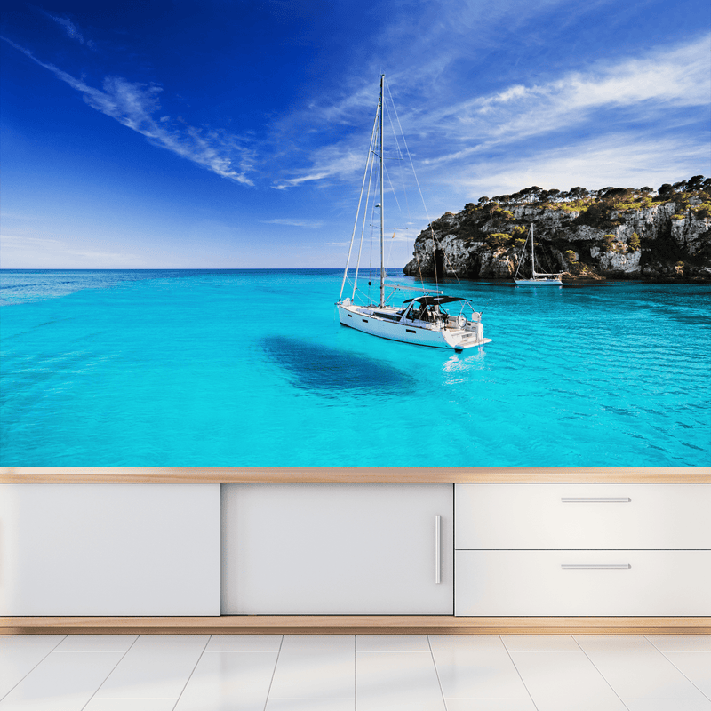 DecorGlance Wallpaper Sea & Boat Scenery Digitally Printed Wallpaper