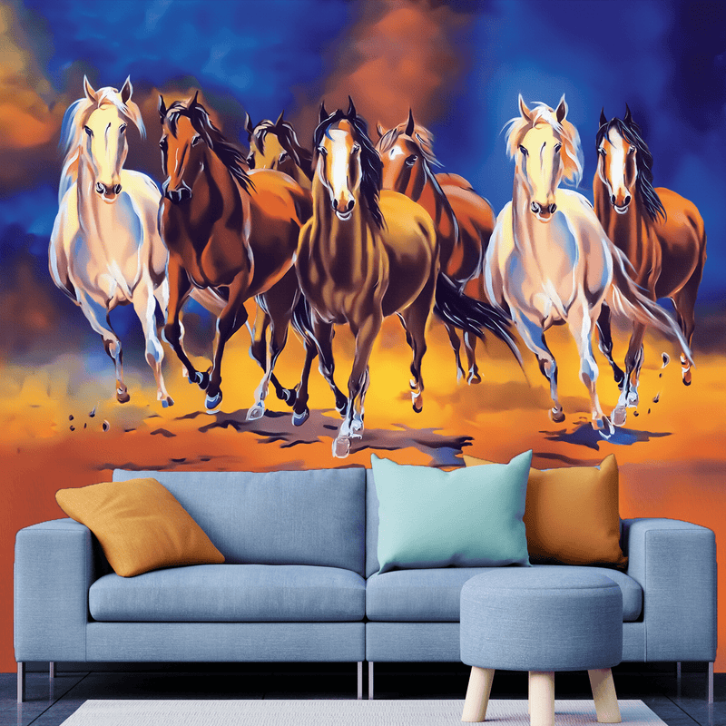 DecorGlance Wallpaper Seven Horses Running Digitally Printed Wallpaper