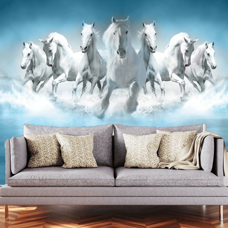 DecorGlance Wallpaper Seven Running Horses Digitally Printed Wallpaper