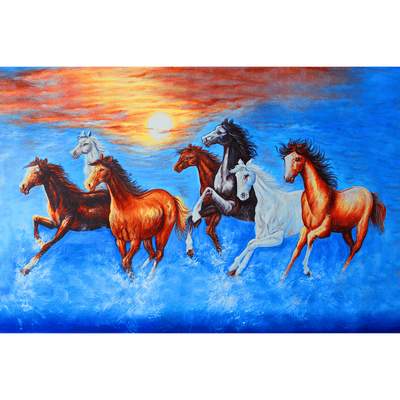 DecorGlance Wallpaper Seven Running Horses Digitally Printed Wallpaper