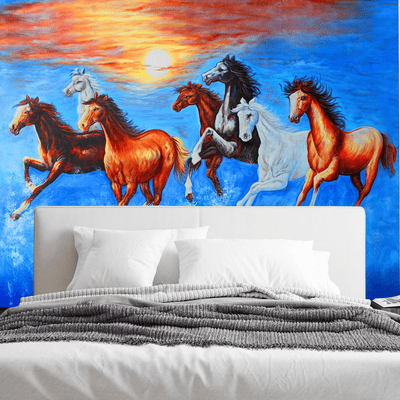 DecorGlance Wallpaper Seven Running Horses Digitally Printed Wallpaper