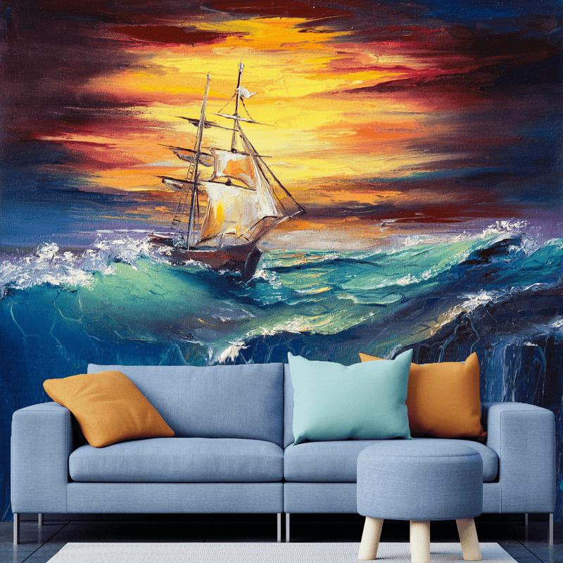 DecorGlance Wallpaper Ship Running Wall Digitally Printed Wallpaper